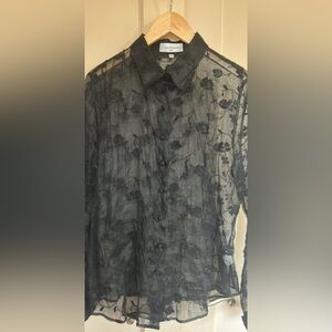 VTG Anne Fontaine NWOT Sheer Silk Organza Blouse w/Tonal Embroidery and Appliqué
